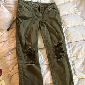 American Eagle Olive Green Ripped Jeans